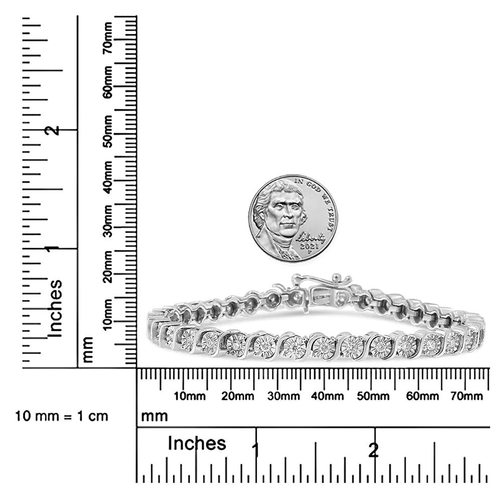 14K White Gold 1.00 Cttw Lab Grown Diamond Round Miracle Plate and "S" Link Tennis Bracelet (F-G Color, VS2-SI1 Clarity) Size 7" WEM Support (www.WEM.support)