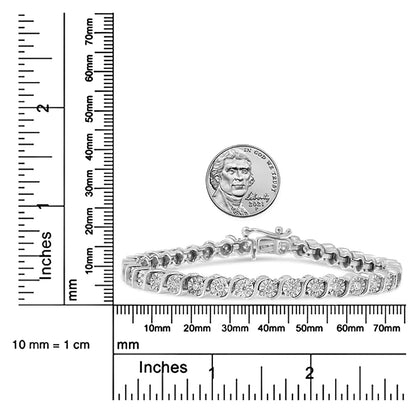 14K White Gold 1.00 Cttw Lab Grown Diamond Round Miracle Plate and "S" Link Tennis Bracelet (F-G Color, VS2-SI1 Clarity) Size 7" WEM Support (www.WEM.support)