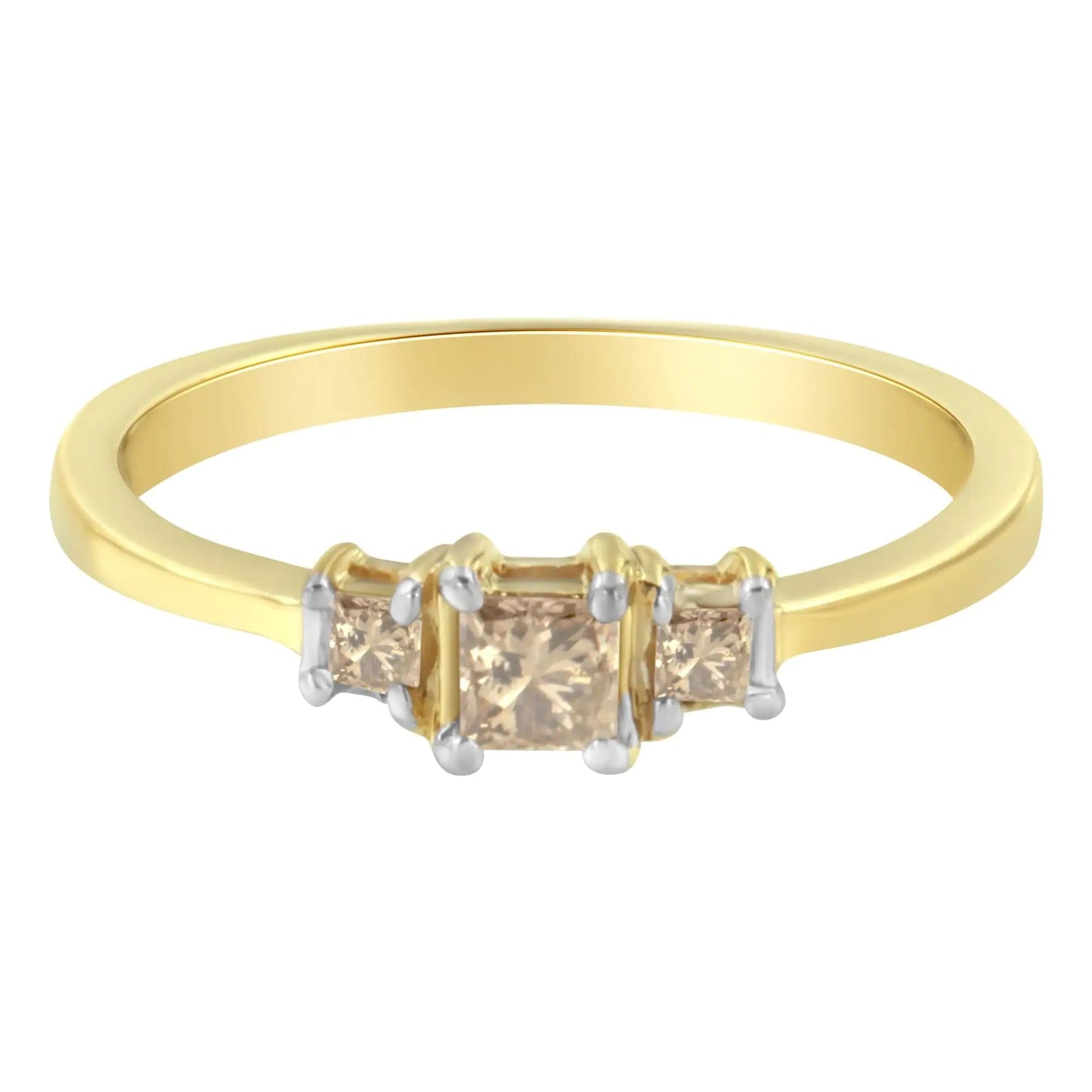 Bague Bande à 3 Pierres en Or Jaune 10K avec Diamants Princesse 1/4 carat (couleur L-M, clarté I1-I2) WEM Support (www.WEM.support)