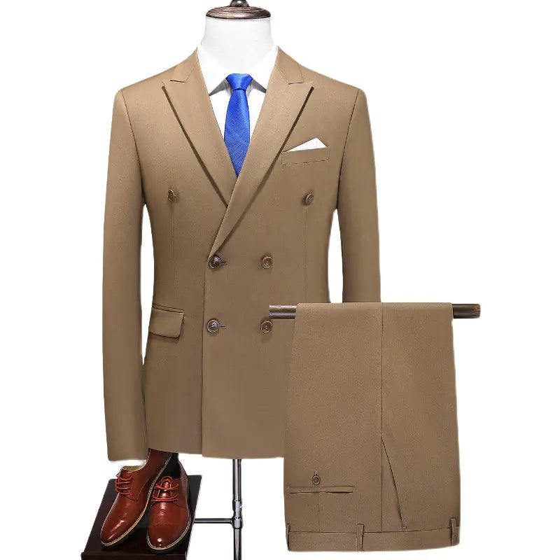 Men's Double Breasted Solid Color Coat Trousers Suit WEM Support (www.WEM.support)