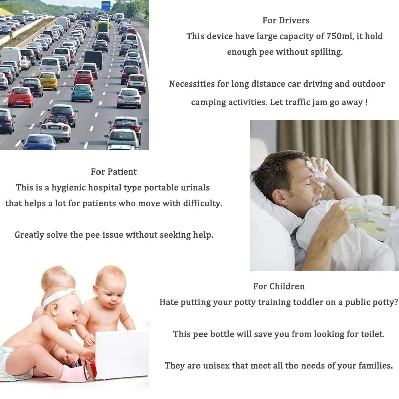 Male Female Portable Urinal Travel Camping Car Toilet Pee Bottle Emergency Kit WEM Support (www.WEM.support)