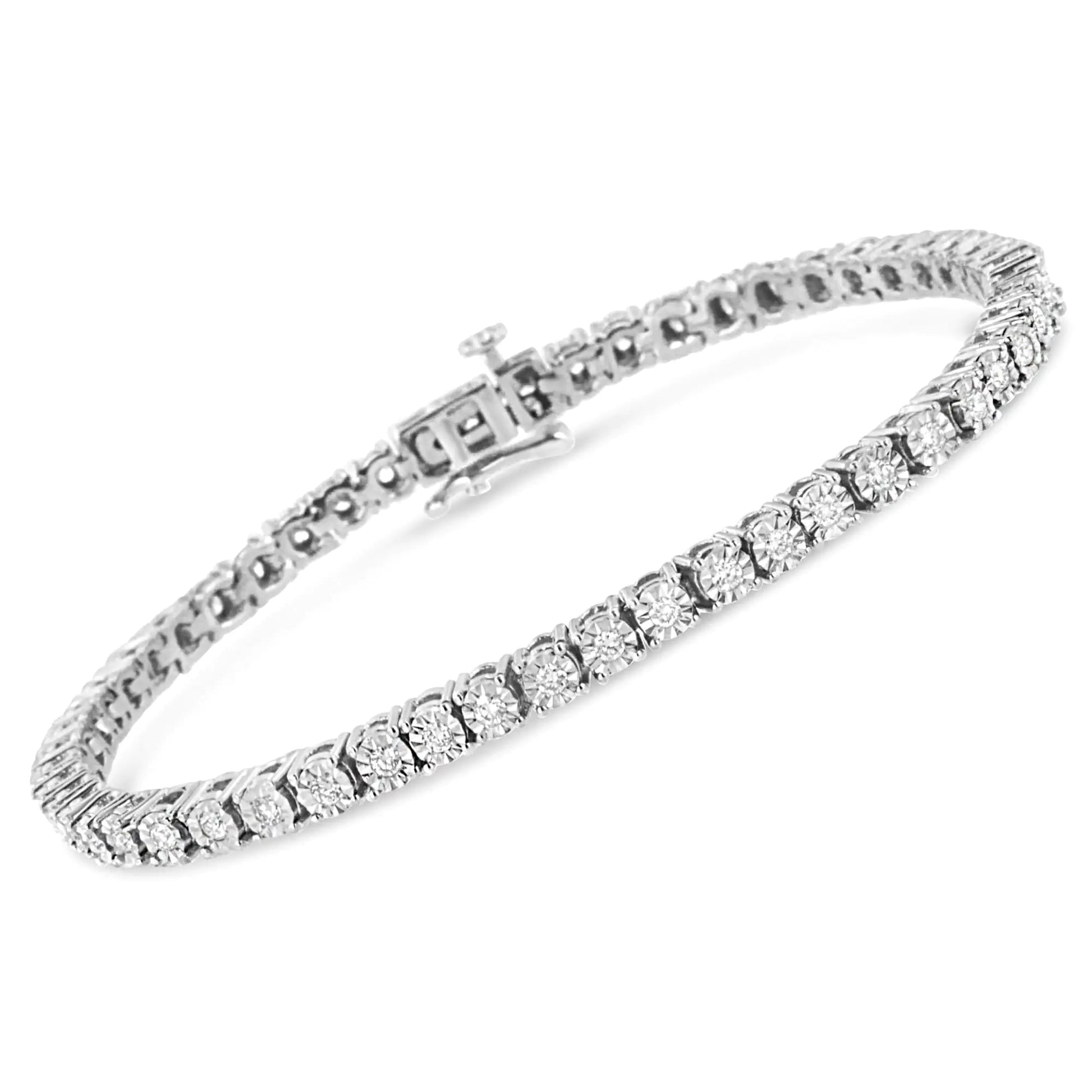 .925 Sterling Silver Lab Grown Diamond Illusion-Set Miracle Plate Tennis Bracelet - 7.25" Inches WEM Support (www.WEM.support)