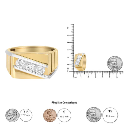 Gents 14K Yellow and White Gold 1.00 Cttw Channel Set Round-Cut Diamond 3 Stone Band Ring (G-H Color, SI1-SI2 Clarity) WEM Support (www.WEM.support)