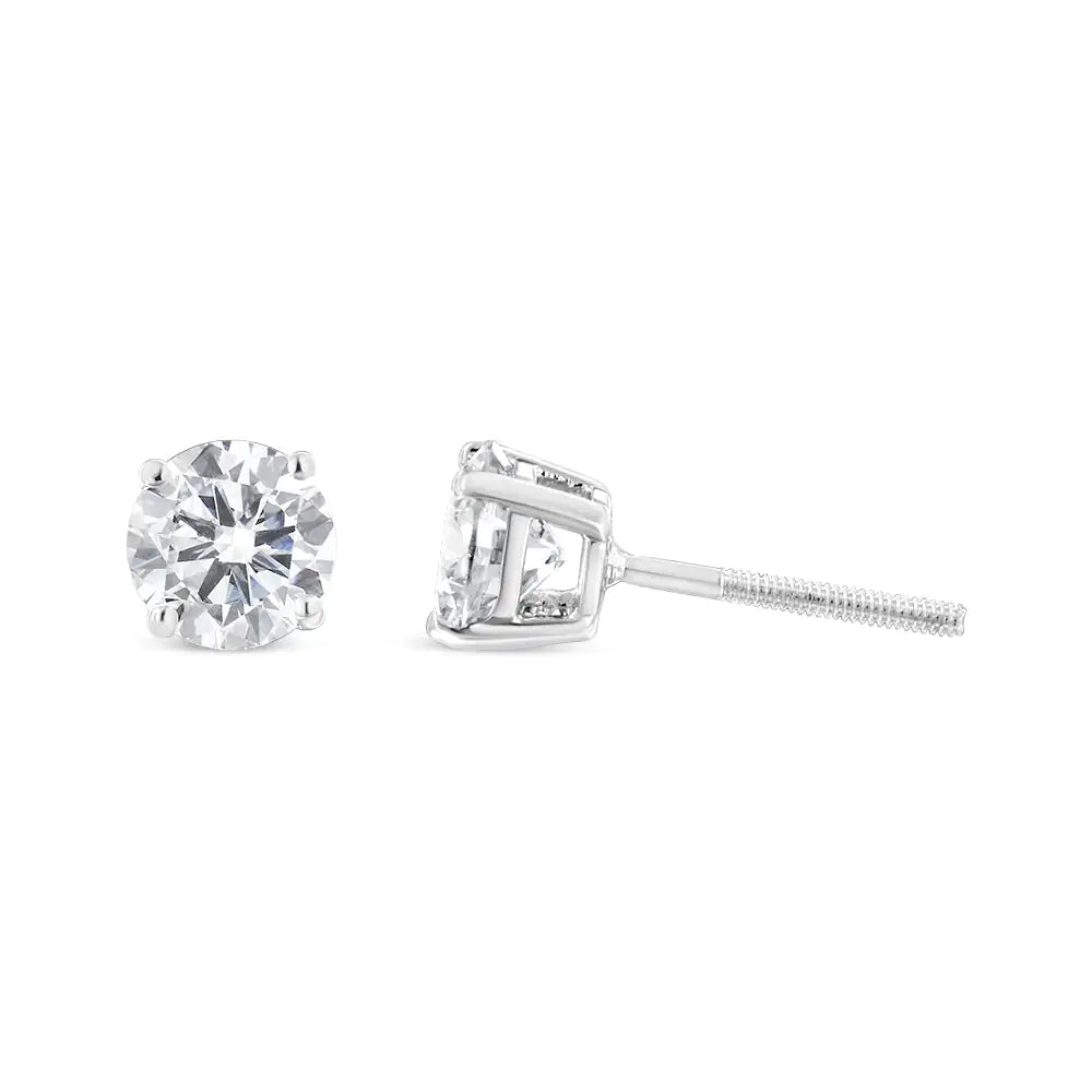 10K White Gold 1.00 Cttw Round Brilliant-Cut Near Colorless Diamond Classic 4-Prong Stud Earrings with Screw Backs (I-J Color, I1-I2 Clarity) WEM Support (www.WEM.support)