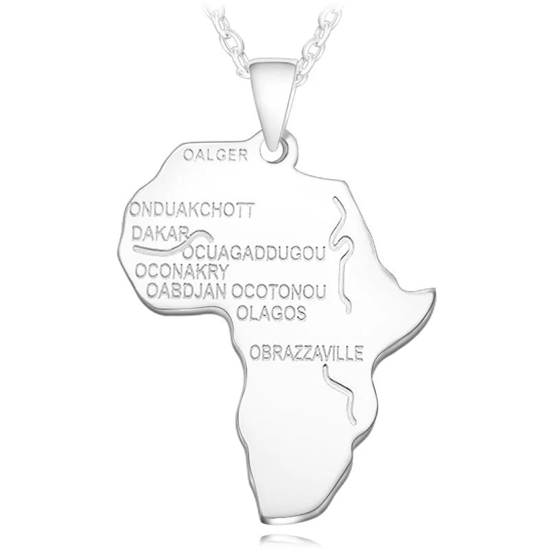 Africa Map Stainless Steel Pendant Necklace WEM Support (www.WEM.support)