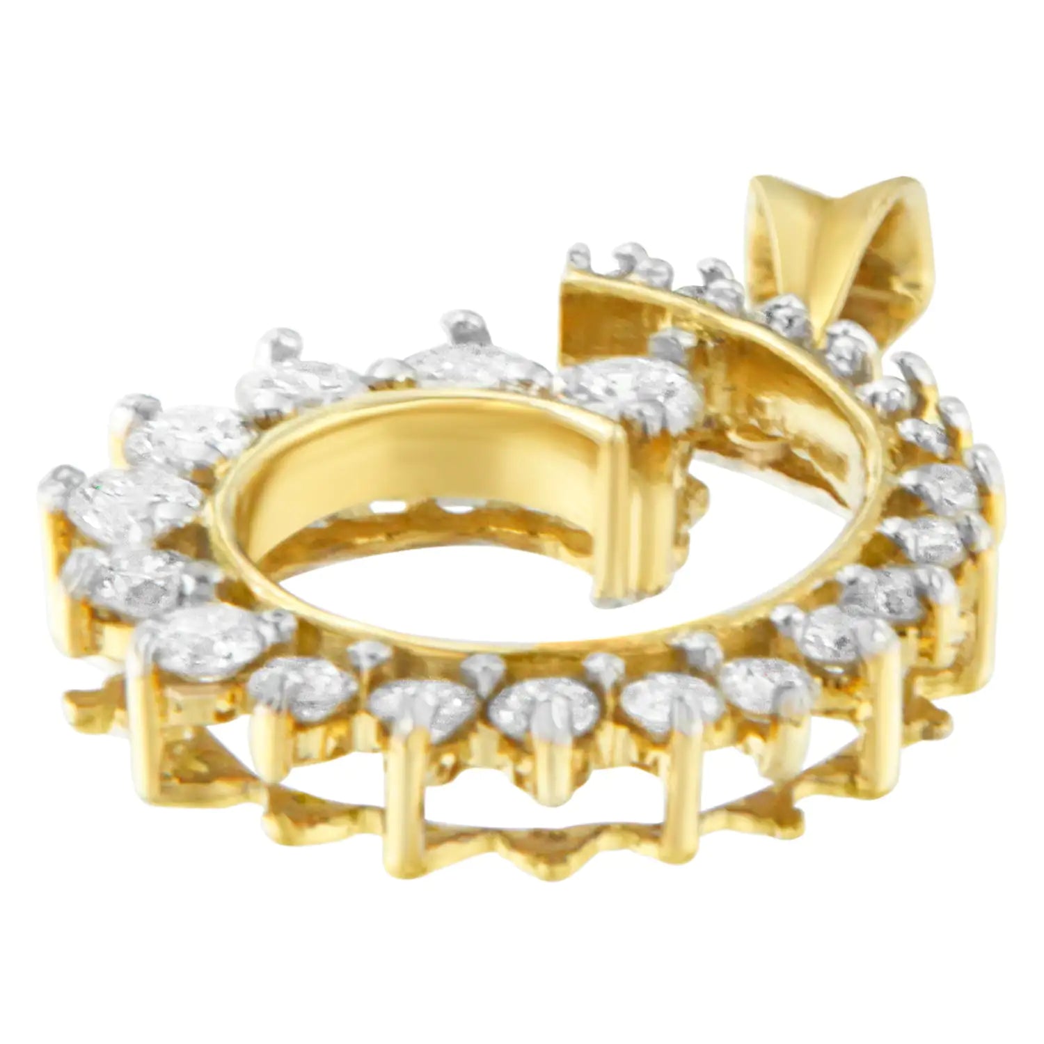 10K Yellow Gold Round Cut Diamond Curve Pendant Necklace (1.00 cttw, H-I Color, I1-I2 Clarity) WEM Support (www.WEM.support)