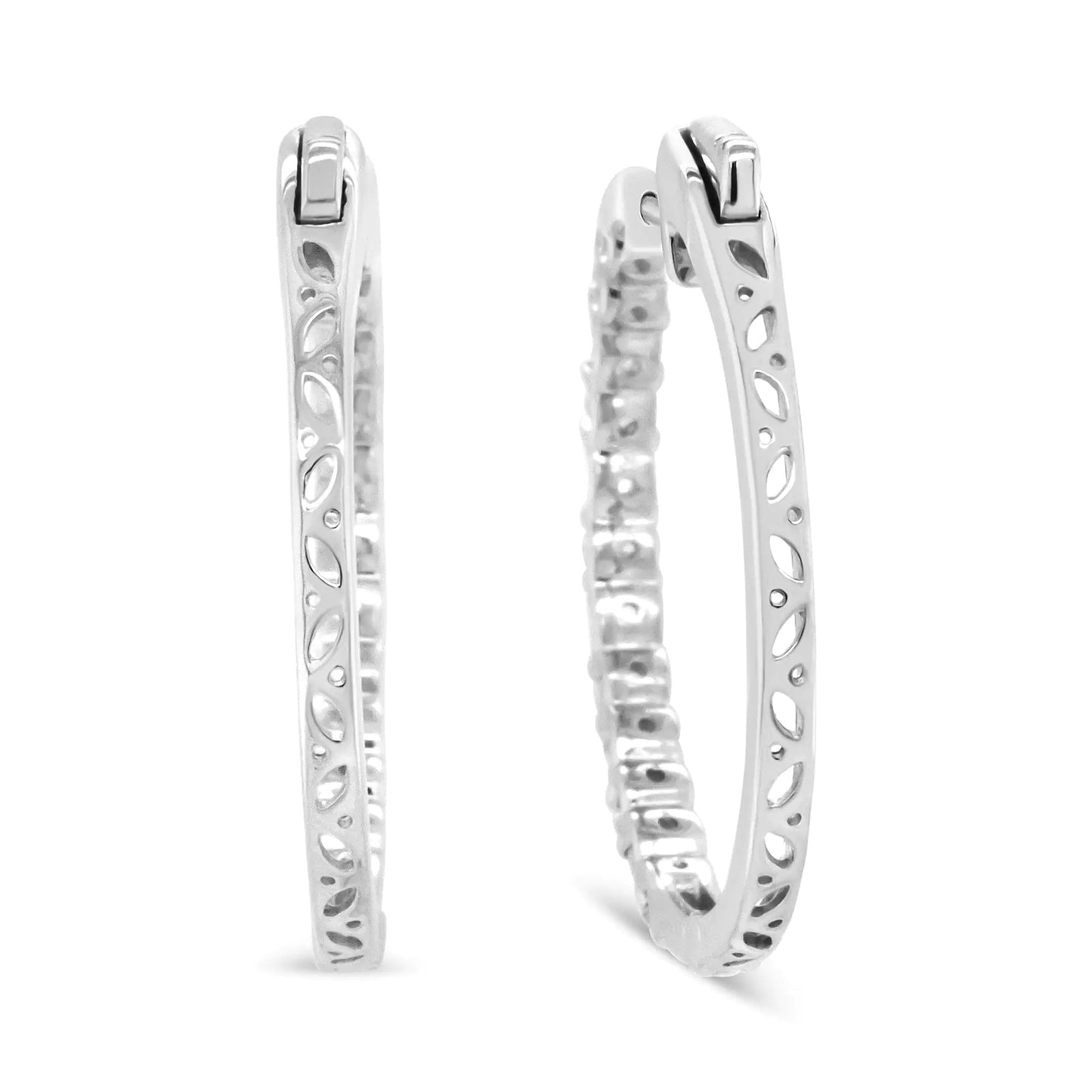 14K White Gold 1 3/4 Cttw Round and Baguette Diamond Hoop Earrings - (H-I Color, SI2-I1 Clarity) WEM Support (www.WEM.support)