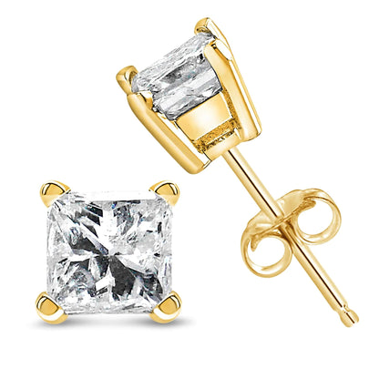AGS Certified Princess-Cut Square Diamond 4-Prong Solitaire Stud Earrings in 14K Gold (N-O Color, SI2-I1 Clarity) WEM Support (www.WEM.support)