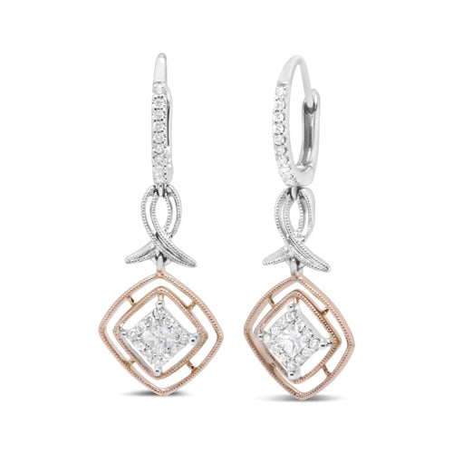 14K White and Rose Gold 1/2 Cttw Round and Princess-Cut Diamond Openwork Marquise Ribbon Dangle Earring (G-H Color, SI2-I1 Clarity) WEM Support (www.WEM.support)