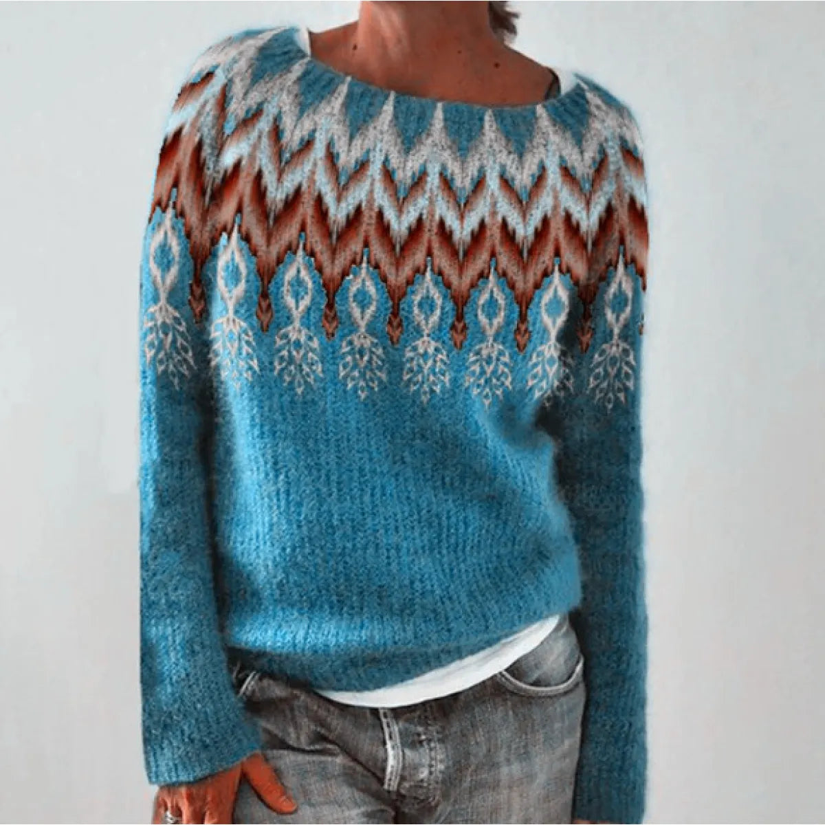 Women's Multicolor Round Neck Loose Knit Sweater WEM Support (www.WEM.support)