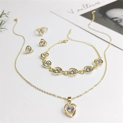 Luxury Cutout Heart Colored Zircon Stud Earring Bracelet Necklace WEM Support (www.WEM.support)