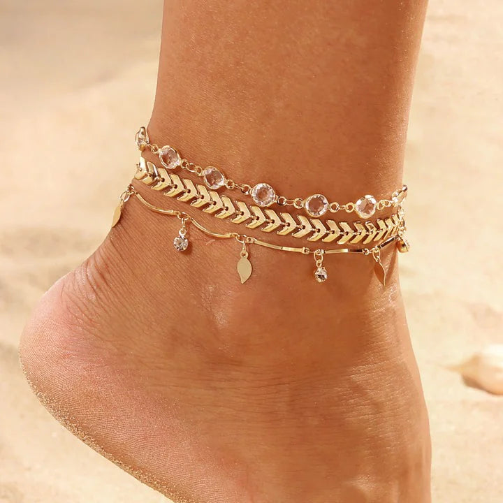 Women's Gold Color Crystal Star Anklets Set WEM Support (www.WEM.support)