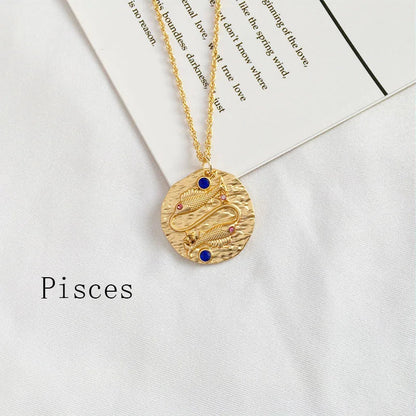 Gold Coin Disk Pendant Zodiac Necklace WEM Support (www.WEM.support)