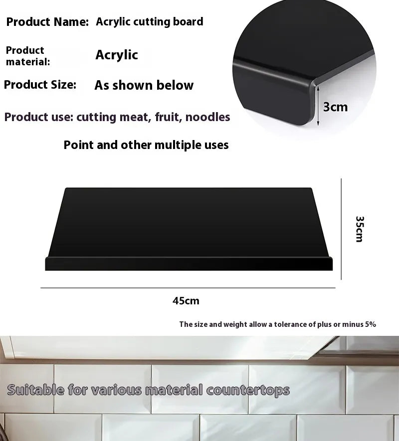 Kitchen Black Acrylic Chopping Board Non-slip WEM Support (www.WEM.support)