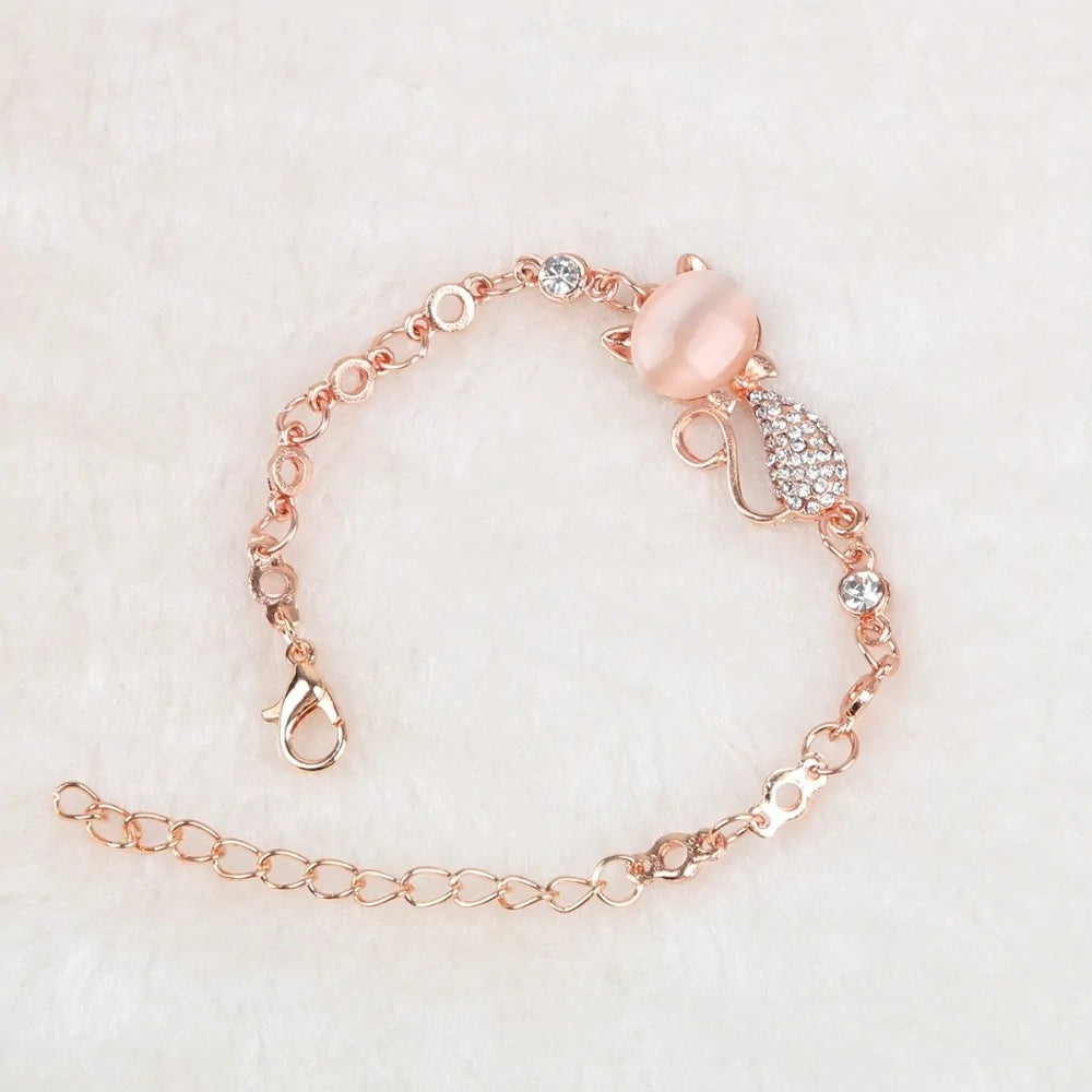 Rose Gold Alloy Lovely Cat Bracelets WEM Support (www.WEM.support)