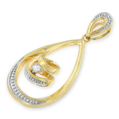 10K Gold Brilliant-Cut Diamond-Accented Open Teardrop Twisted Curl 18" Pendant Necklace (J-K Color, I2-I3 Clarity) - Choice of Gold Colors (10K Yellow Gold) WEM Support (www.WEM.support)