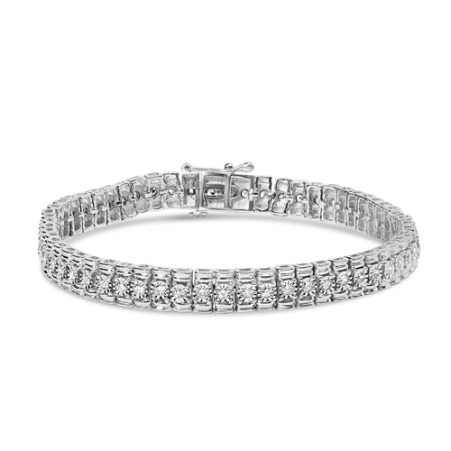 .925 Sterling Silver 1.0 Cttw Diamond Collar Line Link Bracelet (I-J Color, I1-I2 Clarity) - Size 7.25" Inches WEM Support (www.WEM.support)