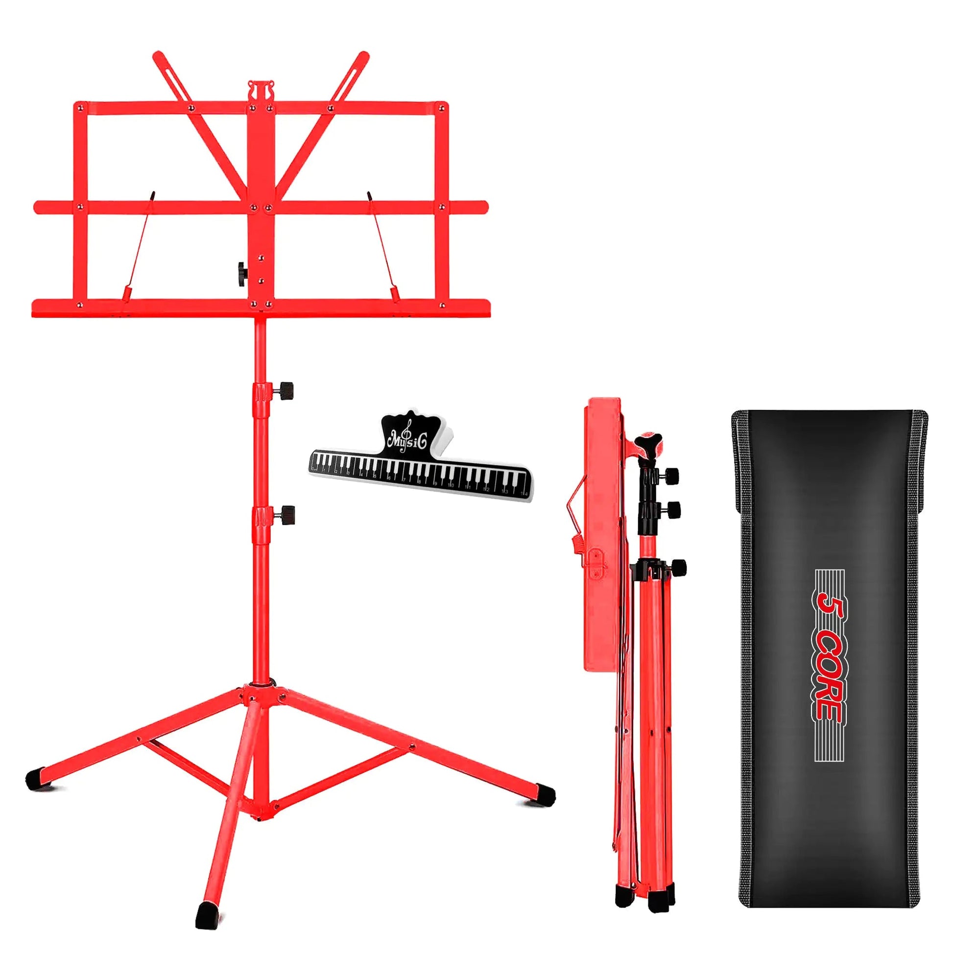 Suporte para Música 5Core para Partituras, Portátil, Tripé Ajustável e Dobrável com Porta-notas VERMELHO WEM Support (www.WEM.support)