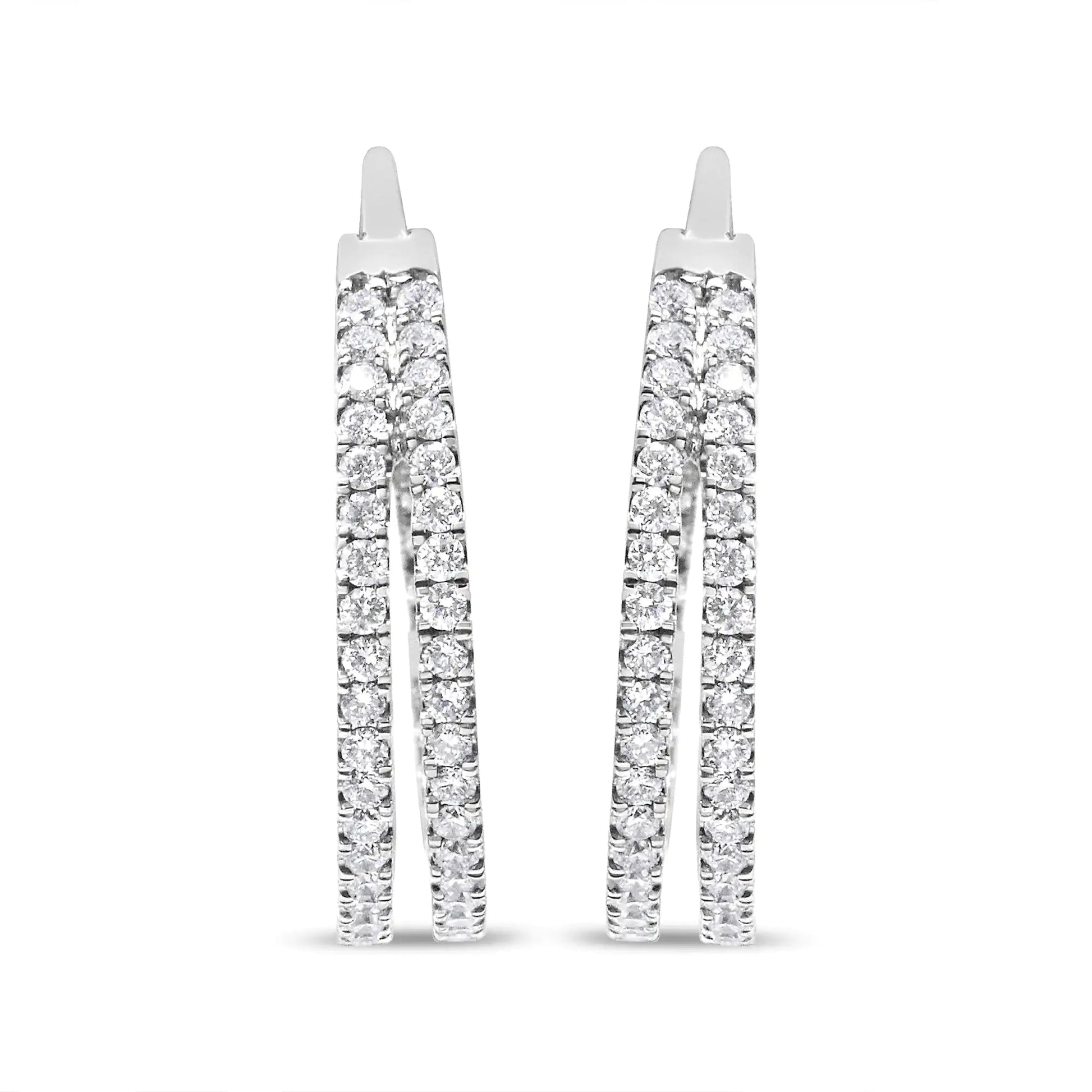 10K White Gold 1 1/2 Cttw Lab Grown Diamond Inside Out Double Row Split Criss Cross 3/4" Inch Hoop Earrings (G-H Color, SI1-SI2 Clarity) WEM Support (www.WEM.support)