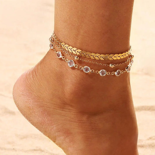 Women's Gold Color Crystal Star Anklets Set WEM Support (www.WEM.support)