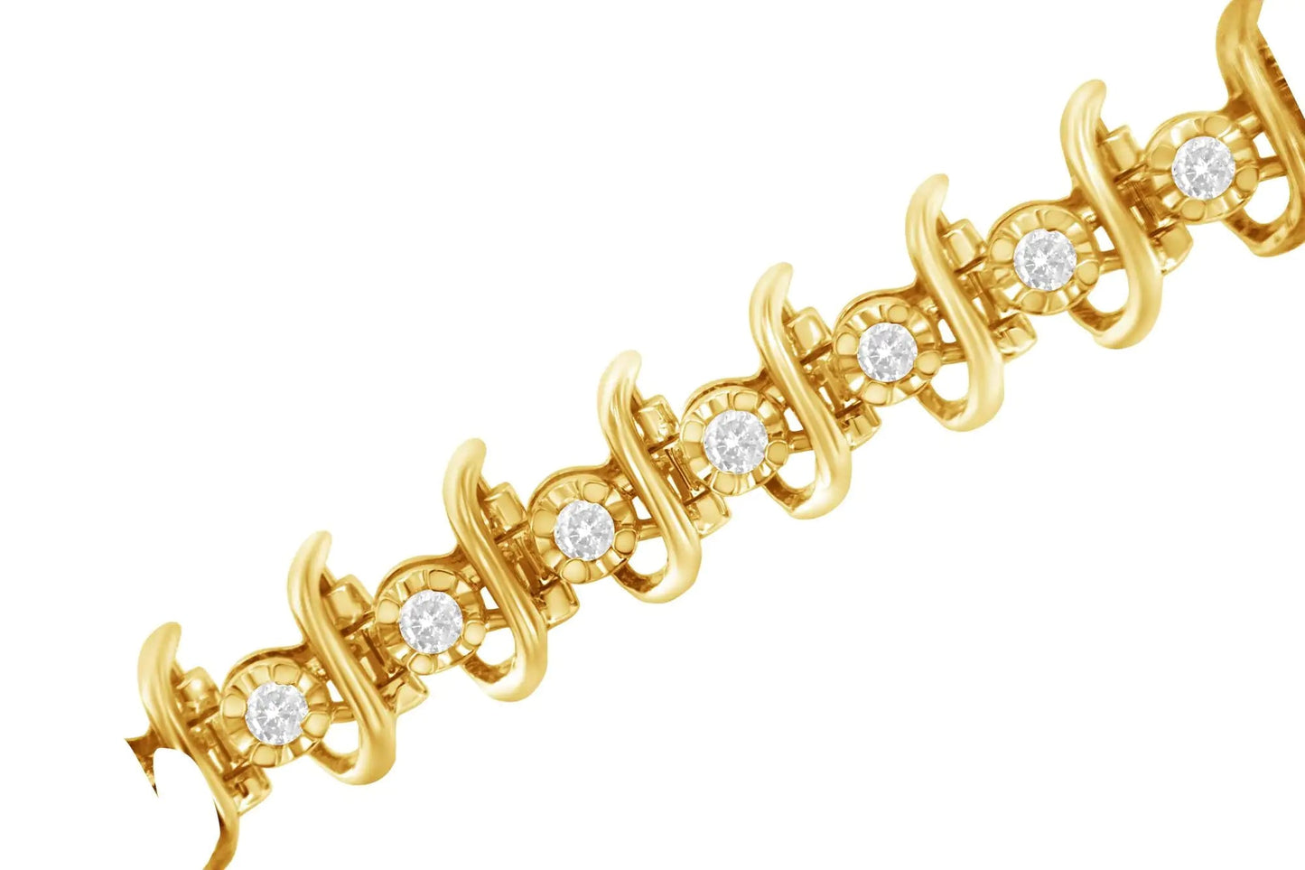 10KT Yellow Gold Plated .925 Sterling Silver 1 cttw Prong-Set Diamond Link Bracelet (J-K, I1-I2) - 7.5" WEM Support (www.WEM.support)
