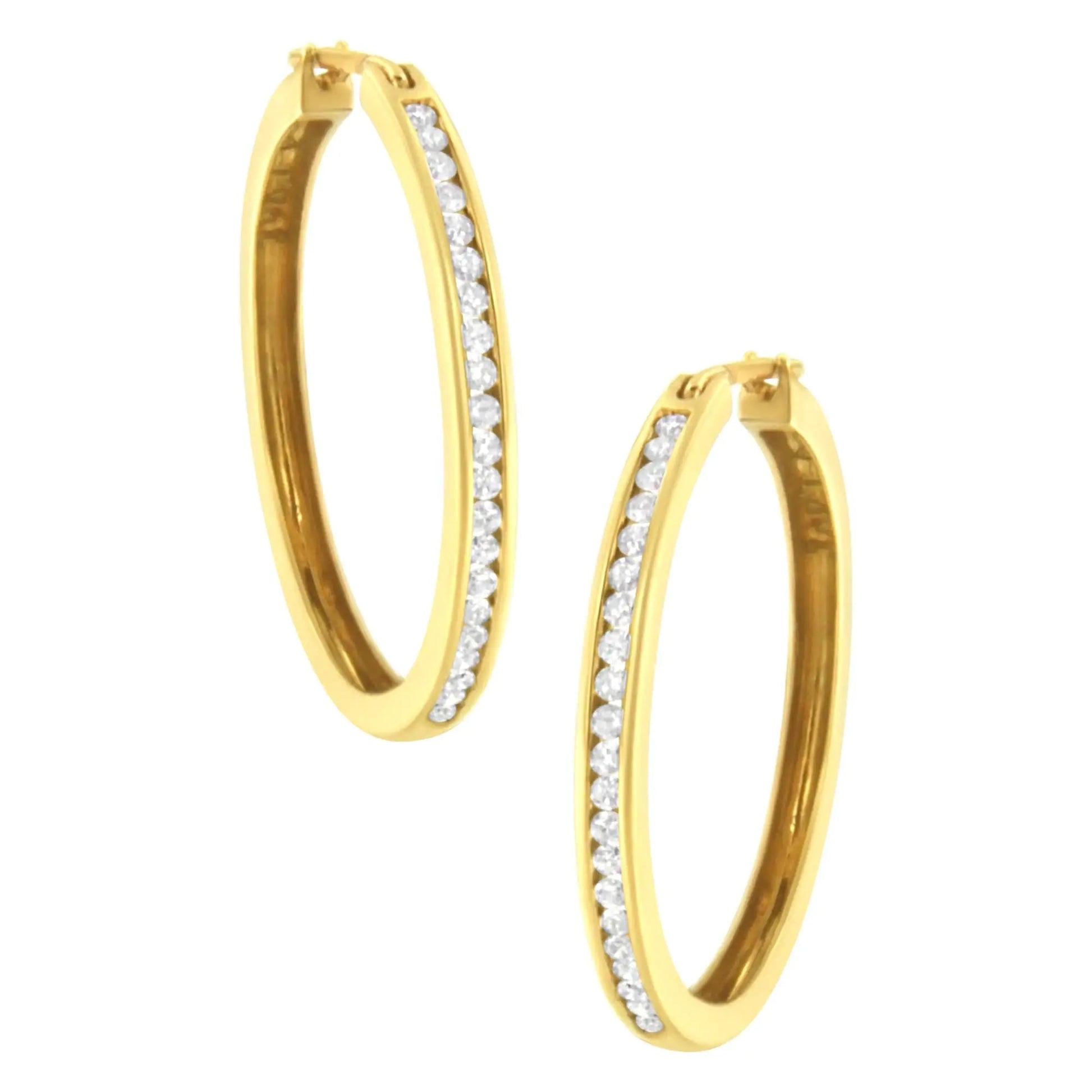 10K Yellow Gold 1/2 cttw Channel Set Diamond Hoop Earrings (I-J Clarity, I1-I2 Color) WEM Support (www.WEM.support)