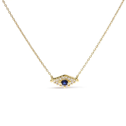 10K Yellow Gold Blue Sapphire and Diamond Accented Evil Eye 18" Inch Pendant Necklace (H-I Color, I1-I2 Clarity) WEM Support (www.WEM.support)