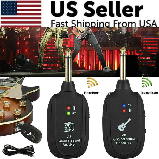 UHF Guitar Wireless System Transmitter+Receiver Built In Rechargeable Battery WEM Support (www.WEM.support)