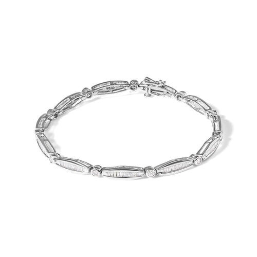 14K White Gold 1-1/2 Cttw Round Brilliant-Cut & Baguette Cut Diamond Bezel and Tapered Link 7" Tennis Bracelet (H-I Color, I1-I2 Clarity) WEM Support (www.WEM.support)