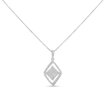 10k White Gold 1/3 Cttw Round and Princess-Cut Diamond Double Triangle 18" Pendant Necklace (H-I Color, SI1-SI2 Clarity) WEM Support (www.WEM.support)