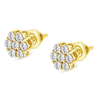 14K Yellow Gold 1/2 Cttw Round Brilliant Cut Diamond Floral Cluster Screwback Stud Earrings (I-J Color, SI2-I1 Clarity) WEM Support (www.WEM.support)