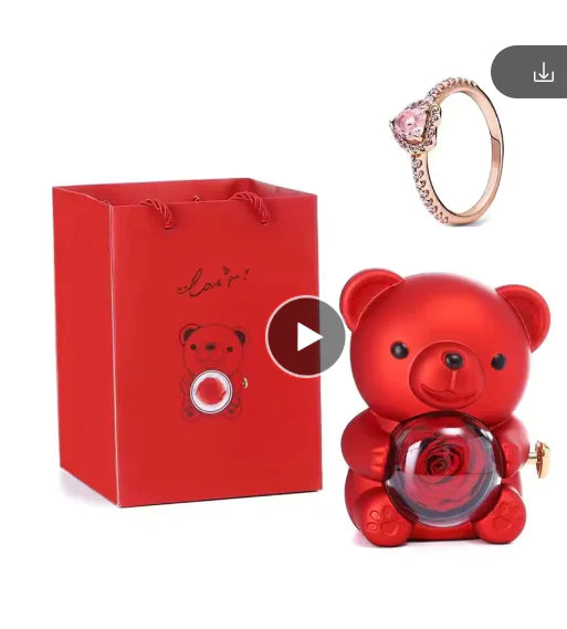 Eternal Rose Teddy Bear Jewelry Box & Necklace WEM Support (www.WEM.support)