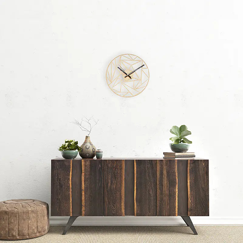 Creative Geometric Pattern Wall Clock, Quartz Wooden Decor
