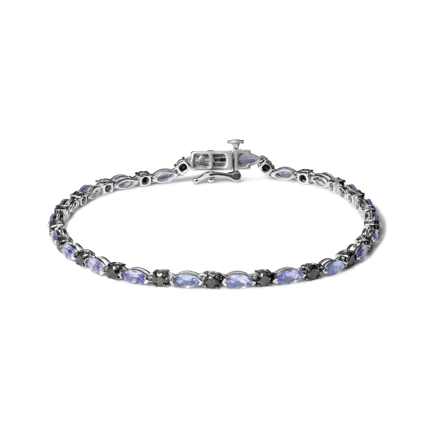 .925 Sterling Silber Armband mit 1 1/2 Cttw Schwarzen Diamanten und Blauem Tansanit (I2-I3 Reinheit, Schwarze Farbe) - Größe 7,25" WEM Support (www.WEM.support)
