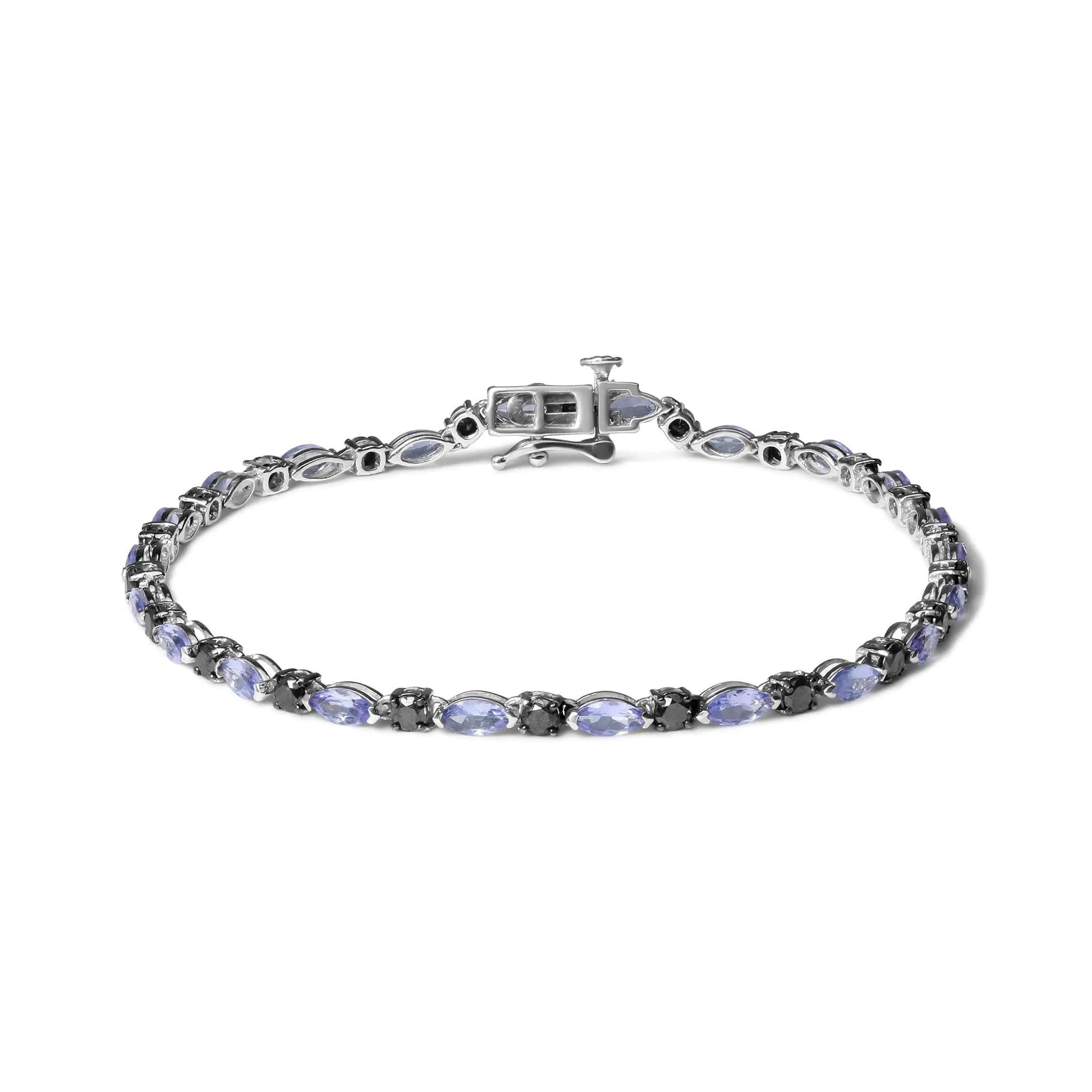 .925 Sterling Silber Armband mit 1 1/2 Cttw Schwarzen Diamanten und Blauem Tansanit (I2-I3 Reinheit, Schwarze Farbe) - Größe 7,25" WEM Support (www.WEM.support)