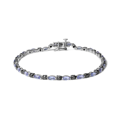 .925 Sterling Silber Armband mit 1 1/2 Cttw Schwarzen Diamanten und Blauem Tansanit (I2-I3 Reinheit, Schwarze Farbe) - Größe 7,25" WEM Support (www.WEM.support)