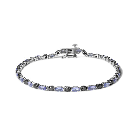 .925 Sterling Silber Armband mit 1 1/2 Cttw Schwarzen Diamanten und Blauem Tansanit (I2-I3 Reinheit, Schwarze Farbe) - Größe 7,25" WEM Support (www.WEM.support)