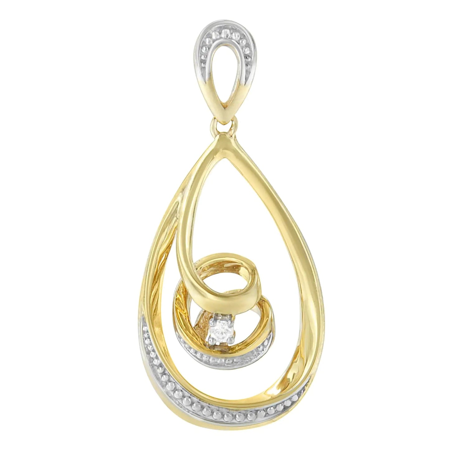 10K Gold Brilliant-Cut Diamond-Accented Open Teardrop Twisted Curl 18" Pendant Necklace (J-K Color, I2-I3 Clarity) - Choice of Gold Colors (10K Yellow Gold) WEM Support (www.WEM.support)