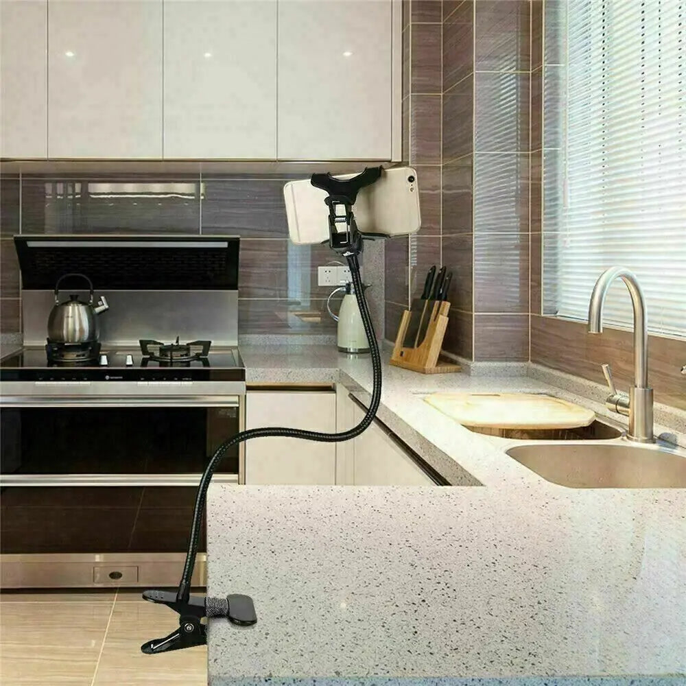 Universal Lazy Mobile Phone Gooseneck Stand Holder Flexible Bed Desk Table Clip WEM Support (www.WEM.support)