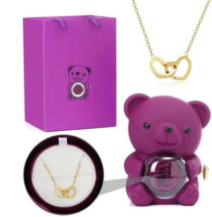 Eternal Rose Teddy Bear Jewelry Box & Necklace WEM Support (www.WEM.support)