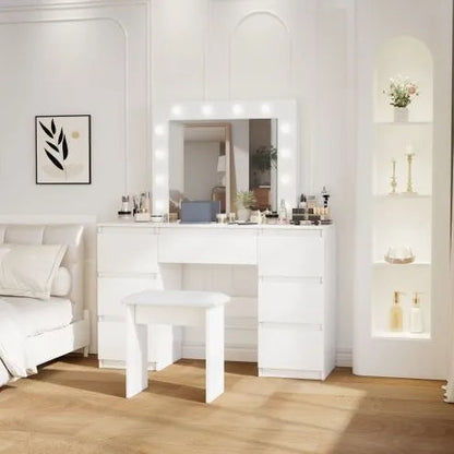 Large White Vanity Tables With Mirror And Light WEM Support (www.WEM.support)
