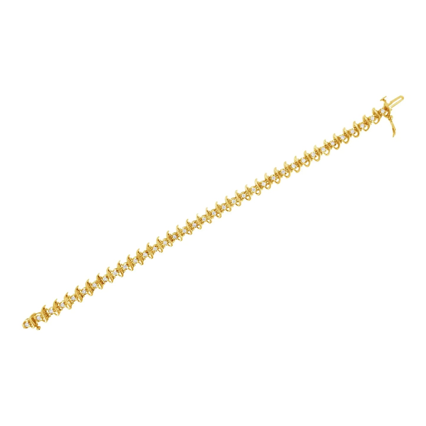 10KT Yellow Gold Plated .925 Sterling Silver 1 cttw Prong-Set Diamond Link Bracelet (J-K, I1-I2) - 7.5" WEM Support (www.WEM.support)