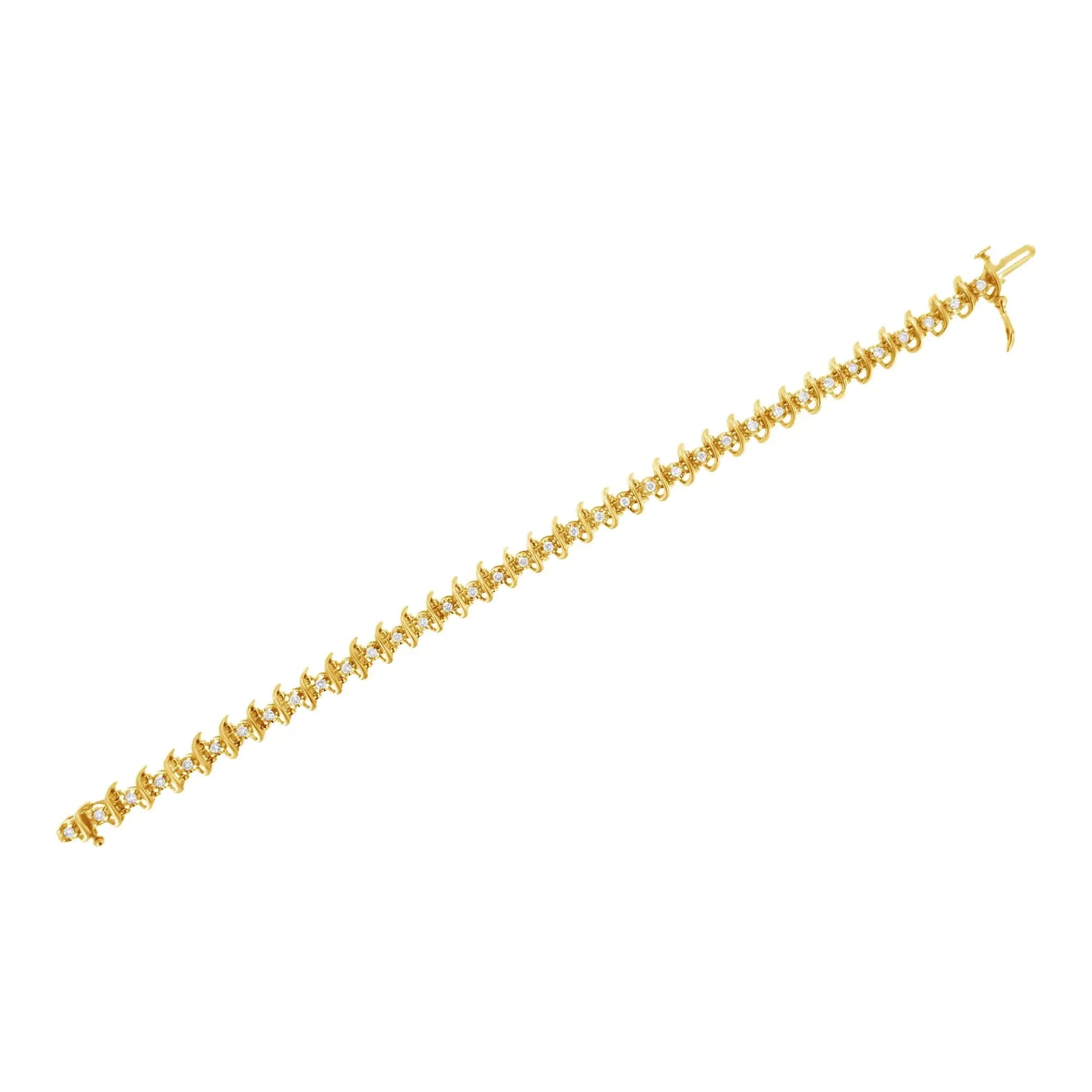 10KT Yellow Gold Plated .925 Sterling Silver 1 cttw Prong-Set Diamond Link Bracelet (J-K, I1-I2) - 7.5" WEM Support (www.WEM.support)