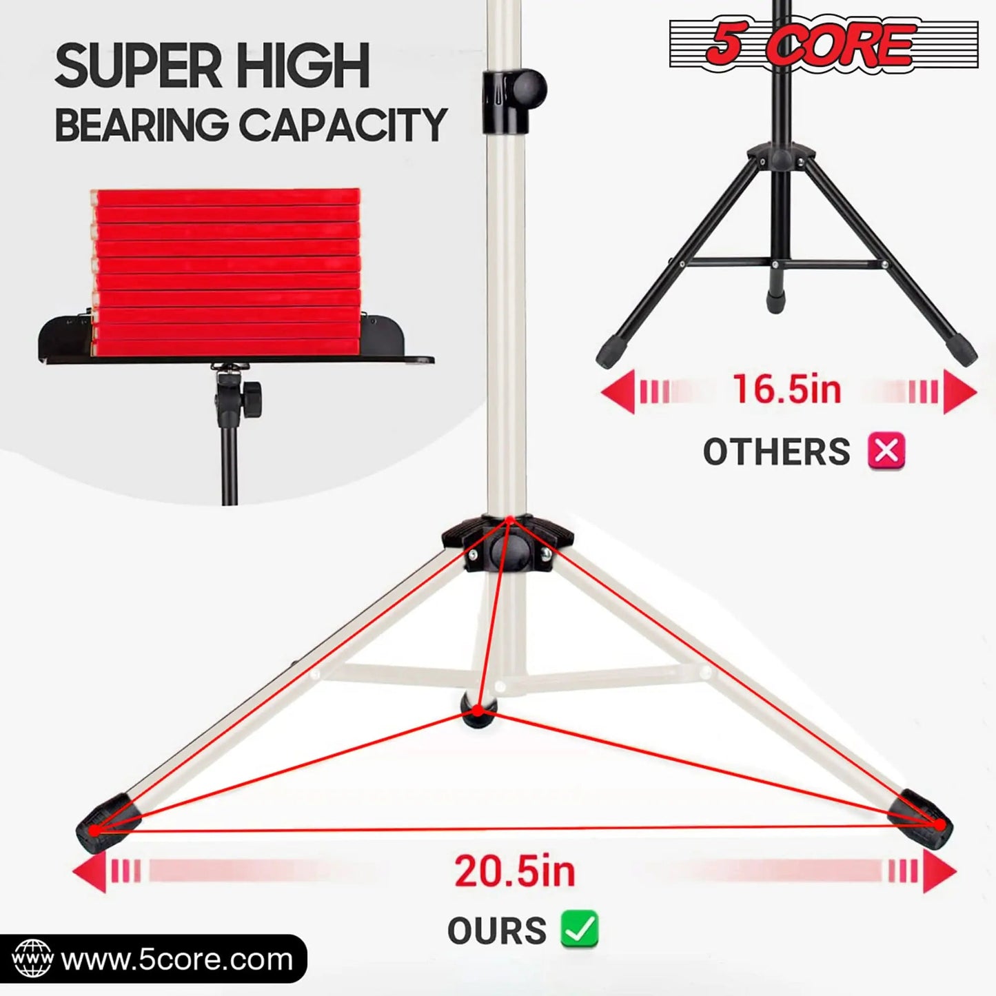 5Core Music Stand For Sheet Music Portable Tripod Adjustable Folding Note Holder WHITE WEM Support (www.WEM.support)