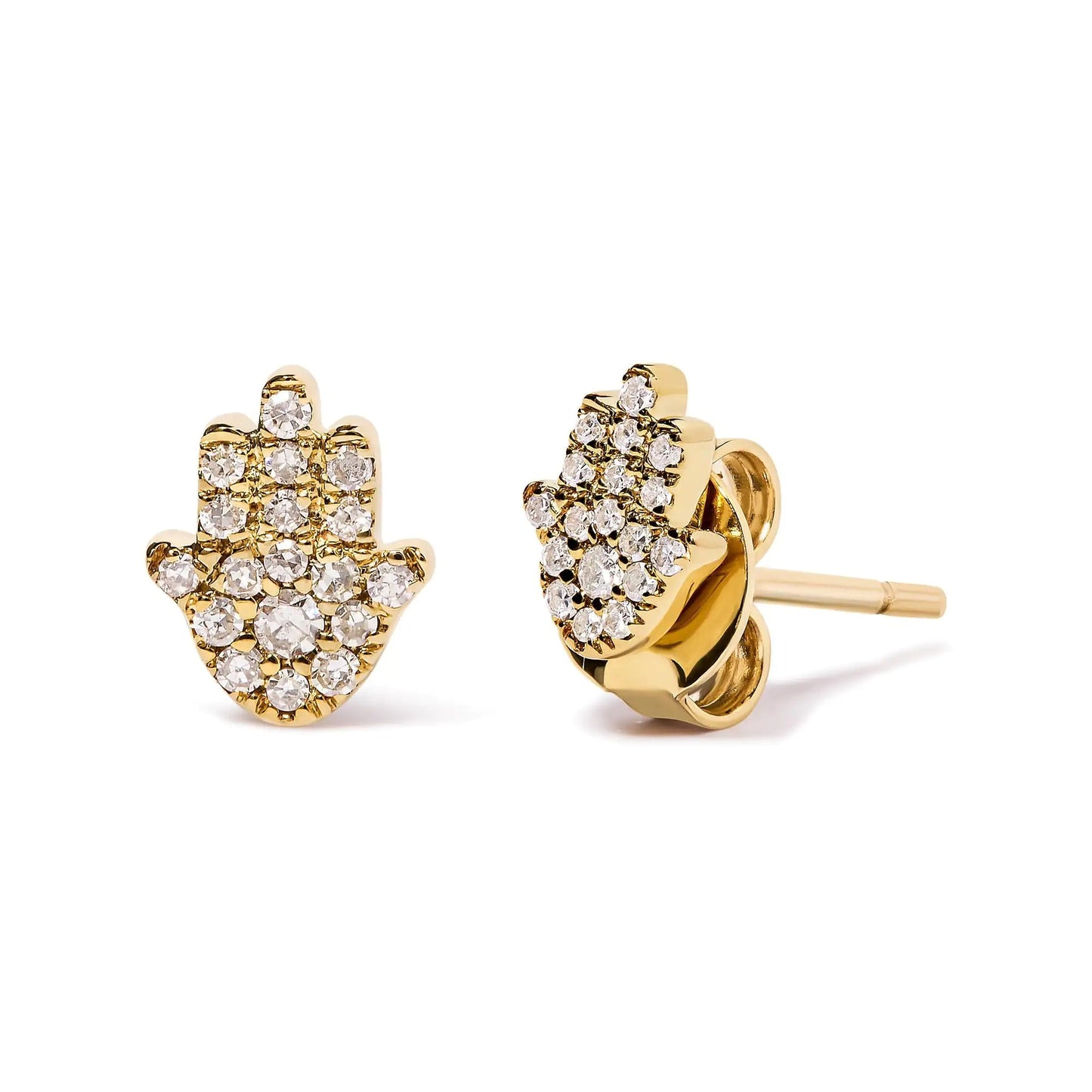 10K Yellow Gold Diamond Accented Hamsa Stud Earrings (H-I Color, I1-I2 Clarity) WEM Support (www.WEM.support)