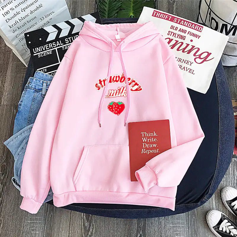 Harajuku Strawberry Milk Graphic Sweatshirt - Catch Cards