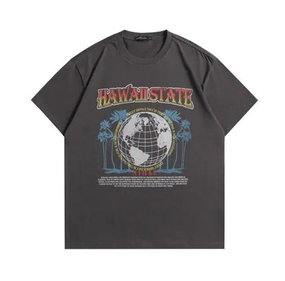 Hawaiian Island Pattern Couple Loose Casual T-Shirt - Catch Cards