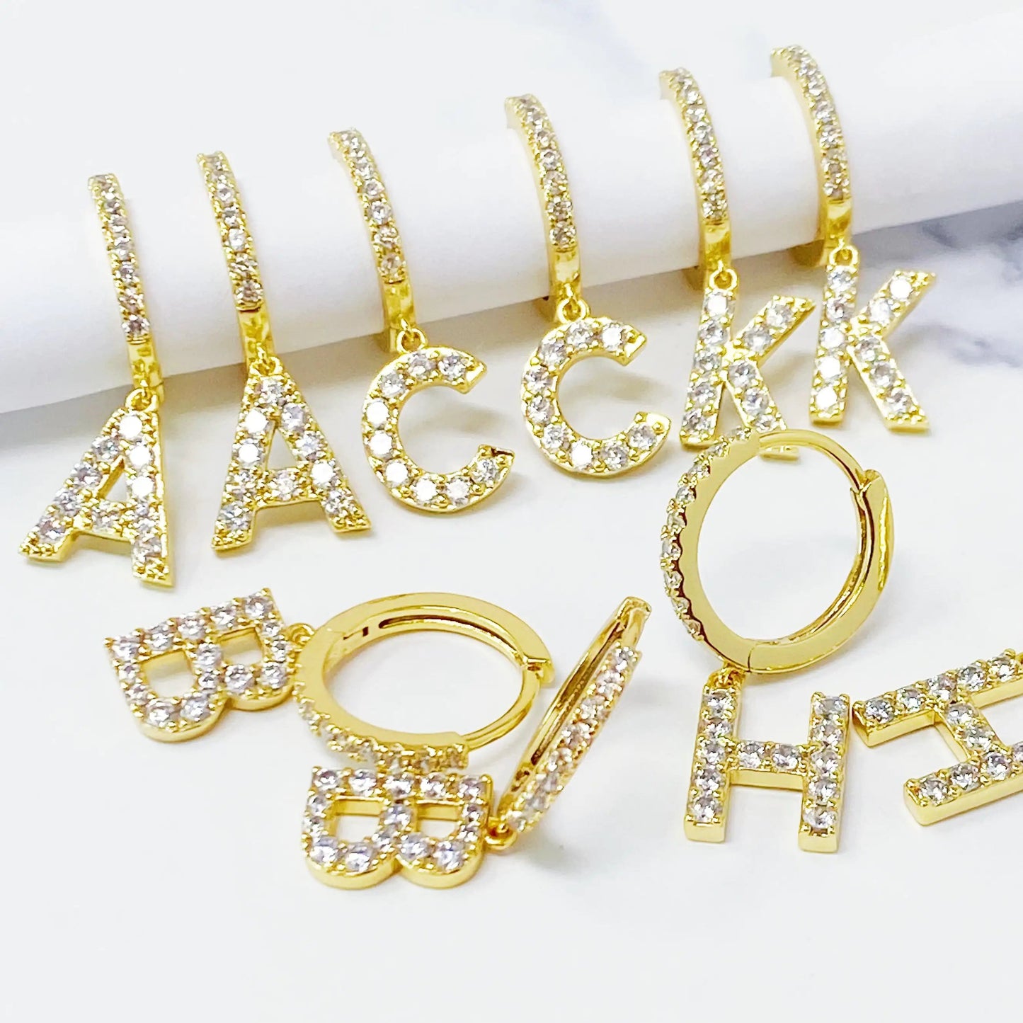 Crystal Initial Drop Earrings WEM Support (www.WEM.support)