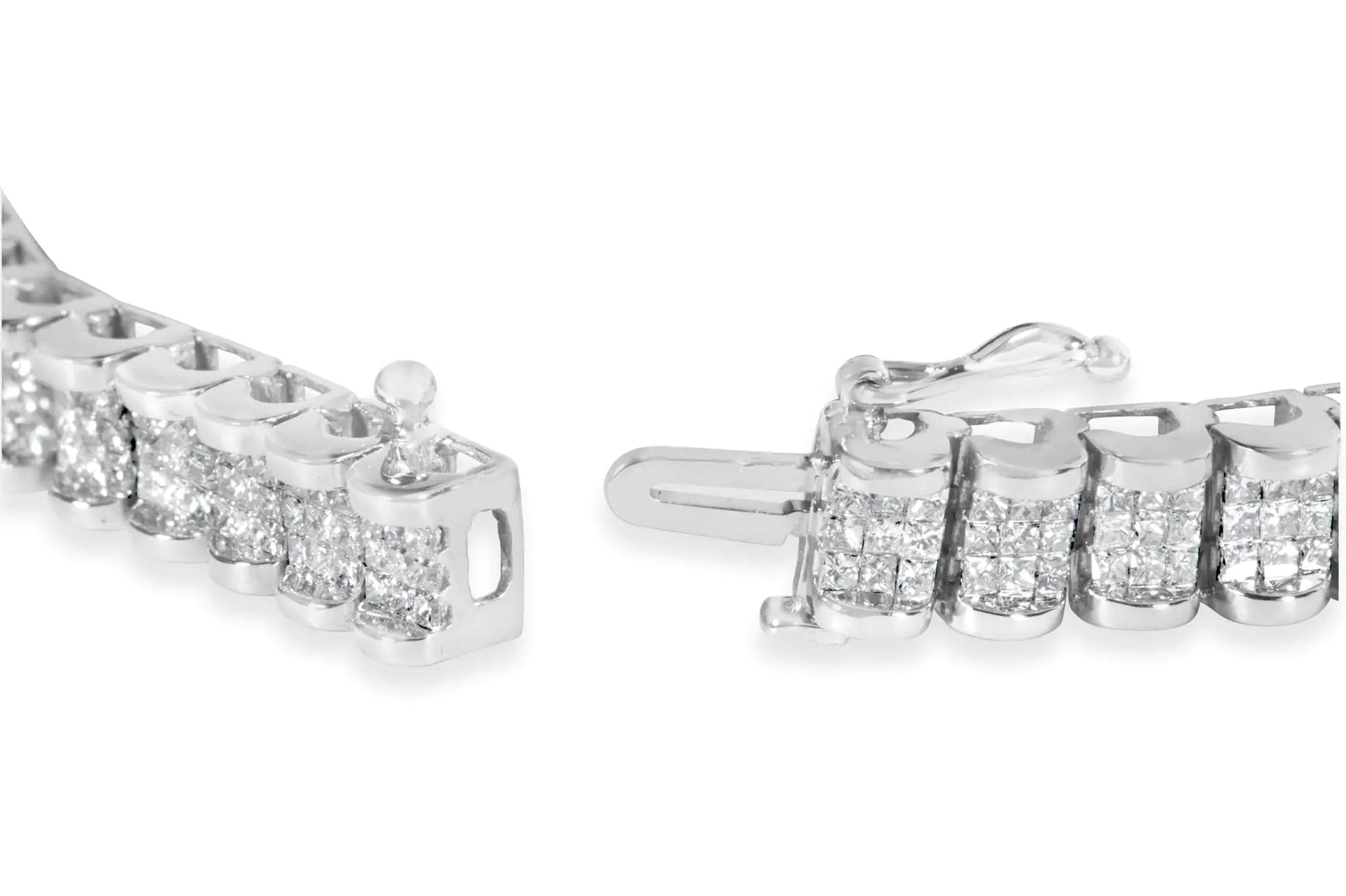 14K White Gold 5.00 Cttw Invisible Set Princess-Cut Diamond Belt and Buckle Tennis 7" Bracelet (H-I Color, SI1-SI2 Clarity) WEM Support (www.WEM.support)