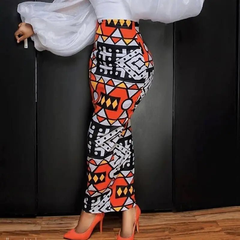 High Waist Large Size Slim Geometric Print Skirt - Catch Cards